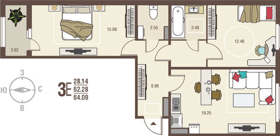 65,2 м², 2-комнатная квартира 6 587 220 ₽ - изображение 18