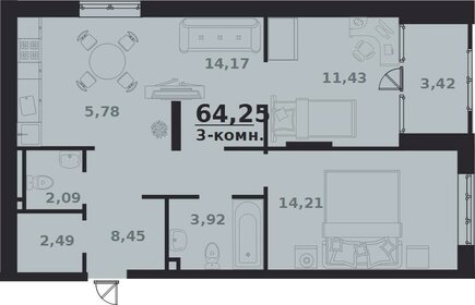 64,3 м², 3-комнатная квартира 6 103 750 ₽ - изображение 32