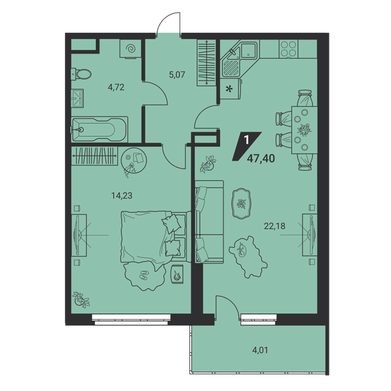 47,4 м², 1-комнатная квартира 7 057 885 ₽ - изображение 1
