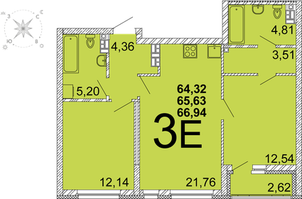 Квартира 65,3 м², 2-комнатная - изображение 1