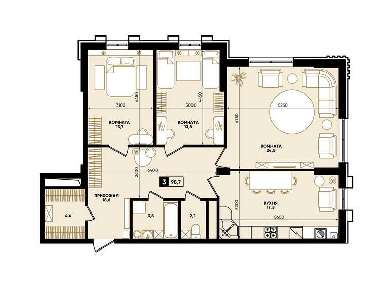 98,7 м², 3-комнатная квартира 8 346 467 ₽ - изображение 16