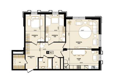 Квартира 98,7 м², 3-комнатная - изображение 1