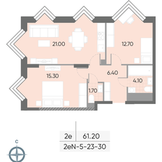 Квартира 61,2 м², 2-комнатная - изображение 2