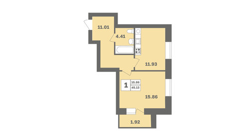 46 м², 1-комнатная квартира 4 390 000 ₽ - изображение 30