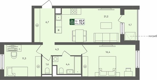 75,7 м², 2-комнатная квартира 7 710 000 ₽ - изображение 10