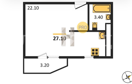 Квартира 27,1 м², студия - изображение 1