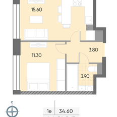 Квартира 34,6 м², 1-комнатная - изображение 2