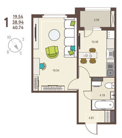 39,6 м², 1-комнатная квартира 3 841 200 ₽ - изображение 74