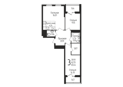 Квартира 65,4 м², 3-комнатная - изображение 1