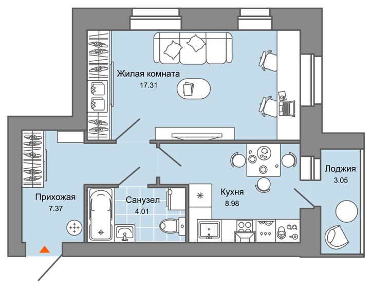 40 м², 1-комнатная квартира 5 417 280 ₽ - изображение 1