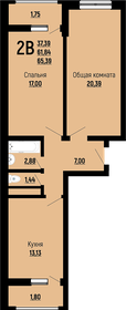 Квартира 65,4 м², 2-комнатная - изображение 1