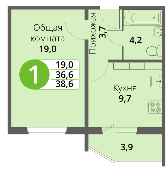 38,7 м², 1-комнатная квартира 3 664 890 ₽ - изображение 12