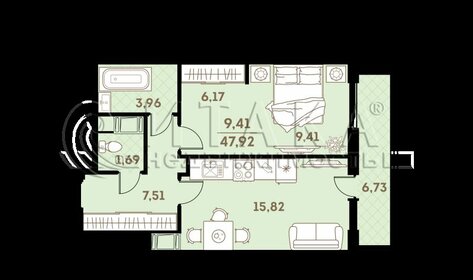 Квартира 47,9 м², 2-комнатная - изображение 1