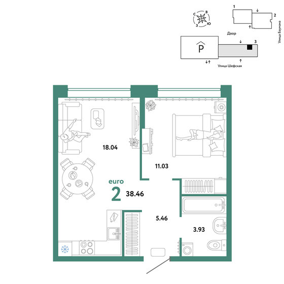 38,5 м², 2-комнатная квартира 6 490 000 ₽ - изображение 1