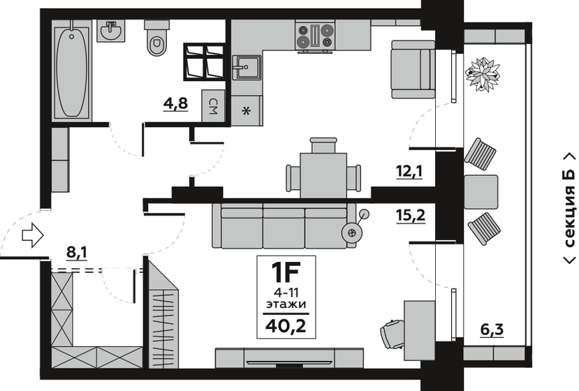 40,2 м², 1-комнатная квартира 5 500 000 ₽ - изображение 1