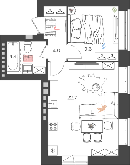 40,7 м², 1-комнатная квартира 5 555 550 ₽ - изображение 1