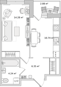 Квартира 38,5 м², 1-комнатная - изображение 1