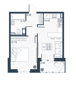 38,1 м², 1-комнатная квартира 5 530 300 ₽ - изображение 83