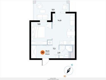 44,4 м², 1-комнатные апартаменты 12 259 388 ₽ - изображение 6