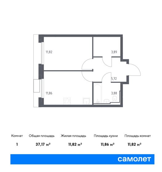 37,2 м², 1-комнатная квартира 12 472 130 ₽ - изображение 1