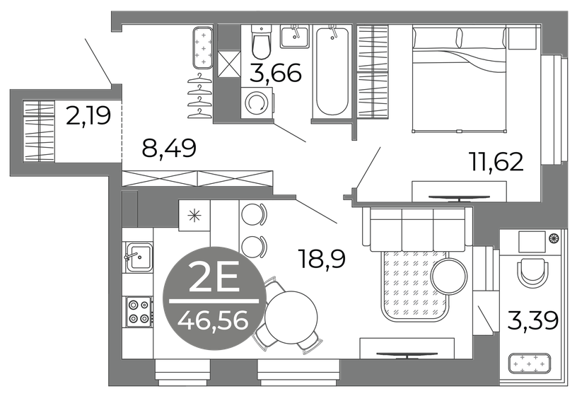 46,6 м², 2-комнатная квартира 6 082 051 ₽ - изображение 1