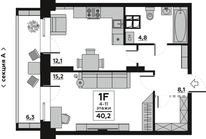 40,2 м², 1-комнатная квартира 5 500 000 ₽ - изображение 22