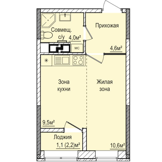 29,8 м², квартира-студия 3 276 000 ₽ - изображение 1