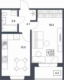 Квартира 43,5 м², 1-комнатная - изображение 1