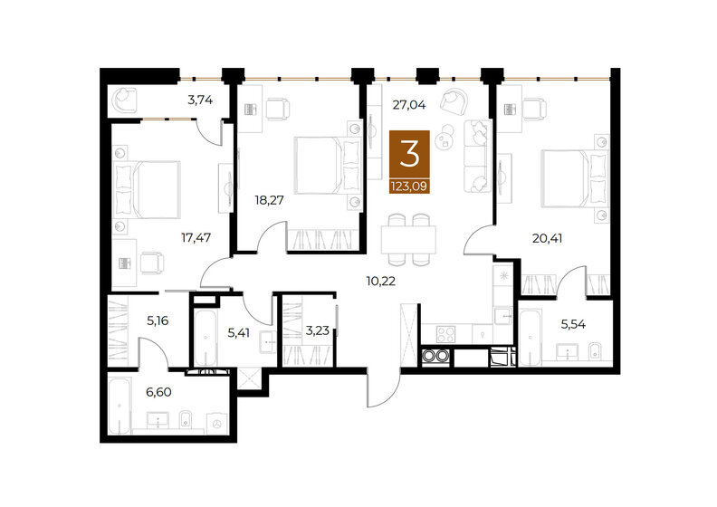 123,1 м², 3-комнатная квартира 22 771 650 ₽ - изображение 1