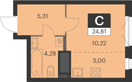 Квартира 24,8 м², студия - изображение 1