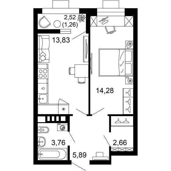 41,7 м², 1-комнатная квартира 8 686 112 ₽ - изображение 1