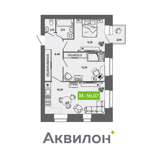 56,1 м², 2-комнатная квартира 7 908 647 ₽ - изображение 34