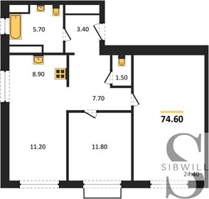 Квартира 74,6 м², 2-комнатная - изображение 1