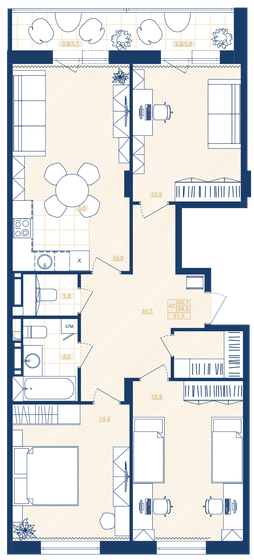 91,8 м², 3-комнатная квартира 13 337 200 ₽ - изображение 1