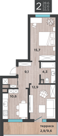 Квартира 56 м², 2-комнатная - изображение 1