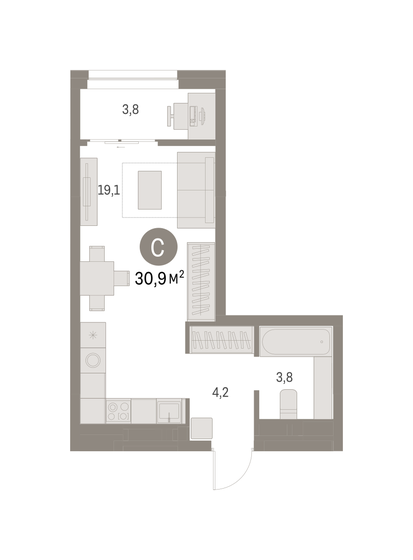 30,9 м², квартира-студия 7 370 000 ₽ - изображение 1