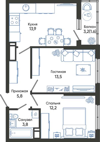 50,8 м², 2-комнатная квартира 8 981 440 ₽ - изображение 1