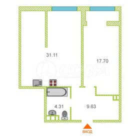 Квартира 62,8 м², 1-комнатная - изображение 1