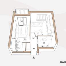 Квартира 35,5 м², 1-комнатная - изображение 4