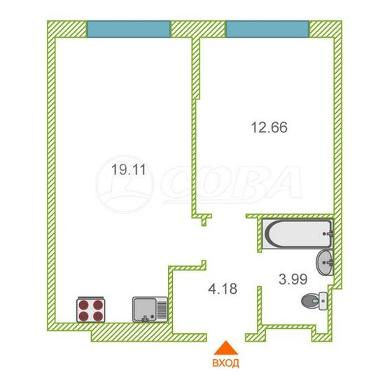 40 м², 1-комнатная квартира 6 100 000 ₽ - изображение 1