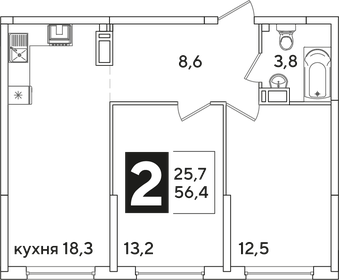 56,6 м², 2-комнатная квартира 9 599 360 ₽ - изображение 16