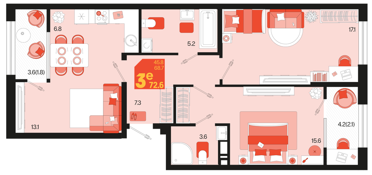 71,6 м², 3-комнатная квартира 8 527 560 ₽ - изображение 1