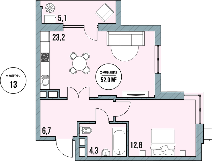 55,6 м², 2-комнатные апартаменты 8 892 000 ₽ - изображение 1