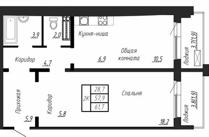 Квартира 61,7 м², 2-комнатная - изображение 1