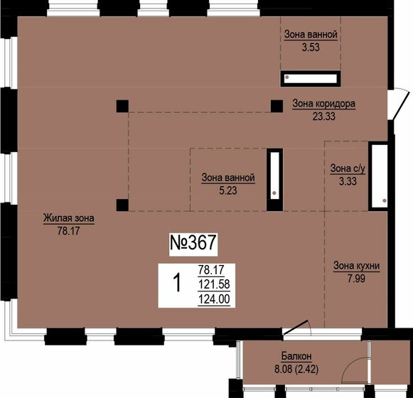 124 м², 1-комнатная квартира 38 626 456 ₽ - изображение 1