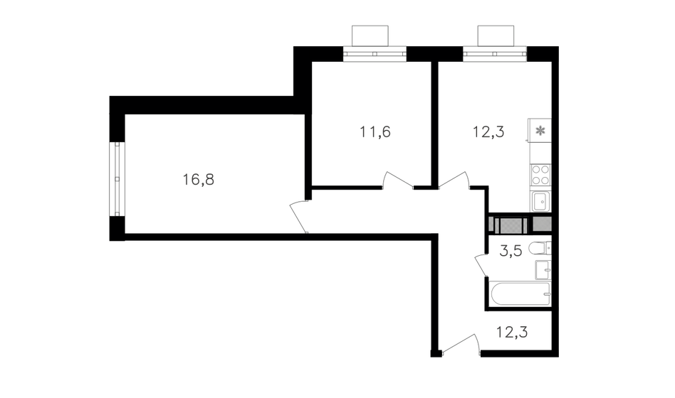 56,5 м², 2-комнатная квартира 19 972 750 ₽ - изображение 1