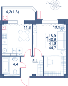 Квартира 44,7 м², 1-комнатная - изображение 1