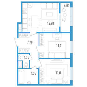 Квартира 52,7 м², 2-комнатная - изображение 1