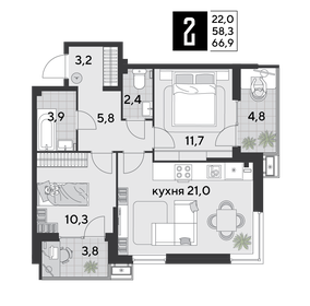 67,6 м², 2-комнатная квартира 11 633 960 ₽ - изображение 10