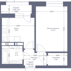 Квартира 37 м², 1-комнатная - изображение 2